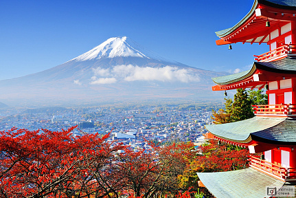 Фотообои Красная пагода и гора Фудзи
