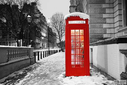 Фотообои Телефонная будка Лондона на рассвете