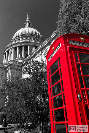 Фотообои Красная телефонная будка Лондона на фоне собора Святого Павла